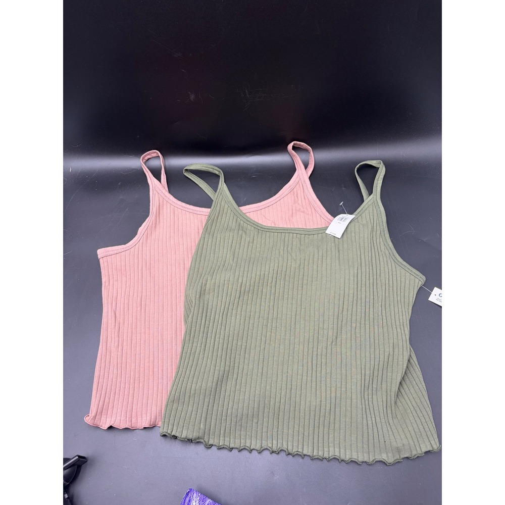 Old Navy Womens Ribbed Lettuce Edge Cami Tank Top 2 Pack Olive Pink 2X NWT
